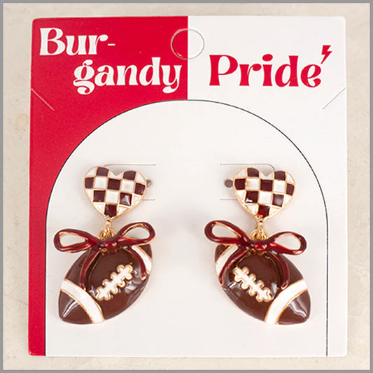 Checkered Heart Football Bow Drop Earring