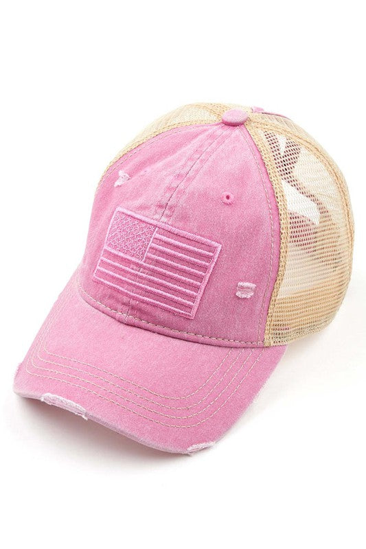 Tonal Flag Pony Hat-Pink