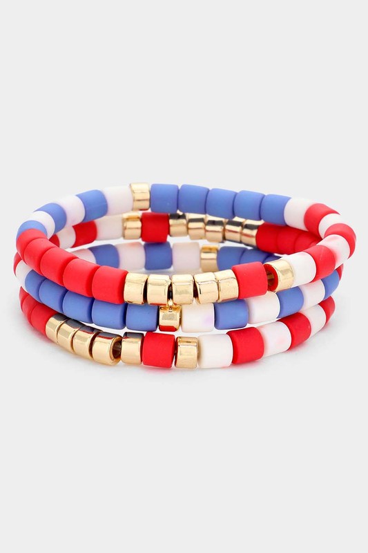 Patriotic Tube Bead Bracelet Set-RWB