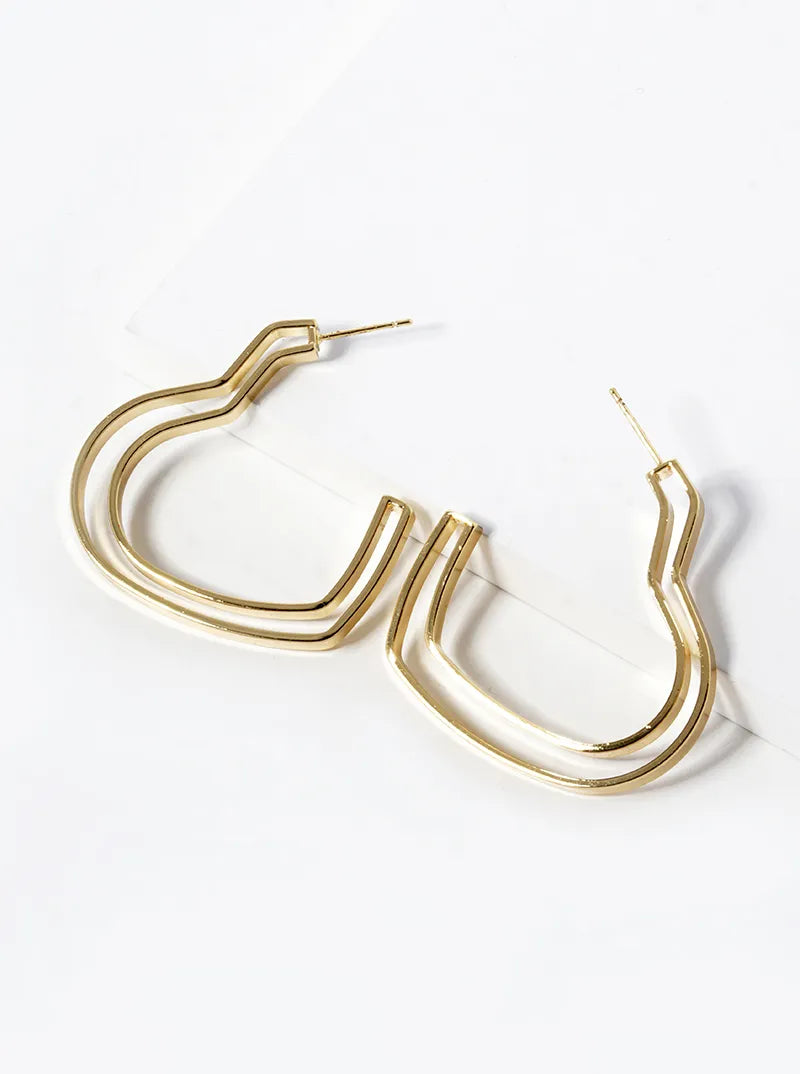 Double Layer Heart Hoop Earring-Gold