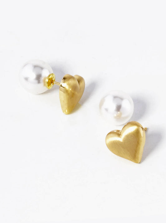 Puff Heart Stud w/Pearl Back