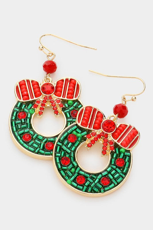 Rhinestone Christmas Wreath Dangle Earring