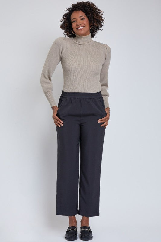 Solid Side Panel Straight Leg Techno Pant-Black