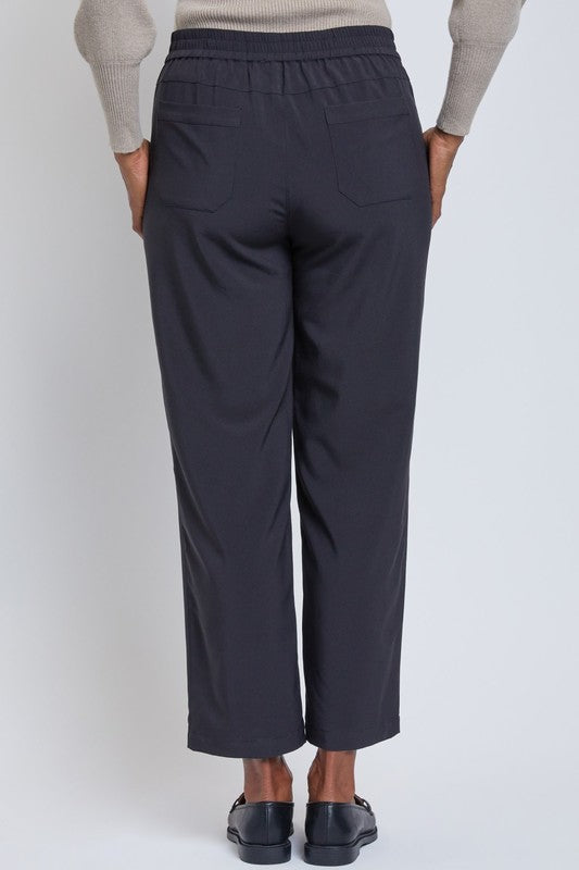 Solid Side Panel Straight Leg Techno Pant-Black