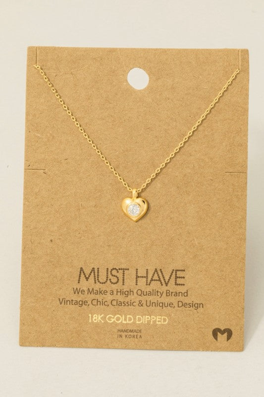 Round CZ Center Heart Must Have Necklace