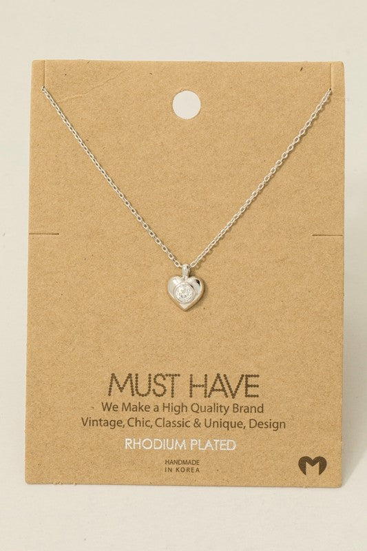 Round CZ Center Heart Must Have Necklace