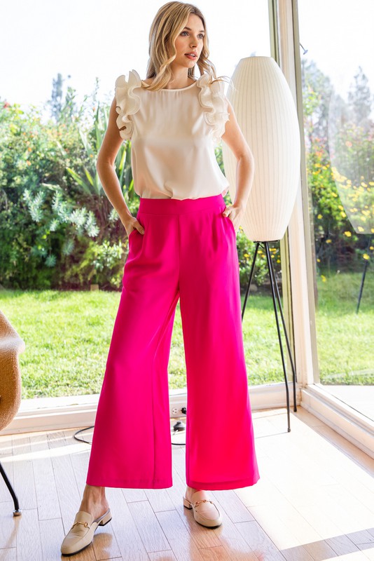 Solid Wide Flare Leg Pant