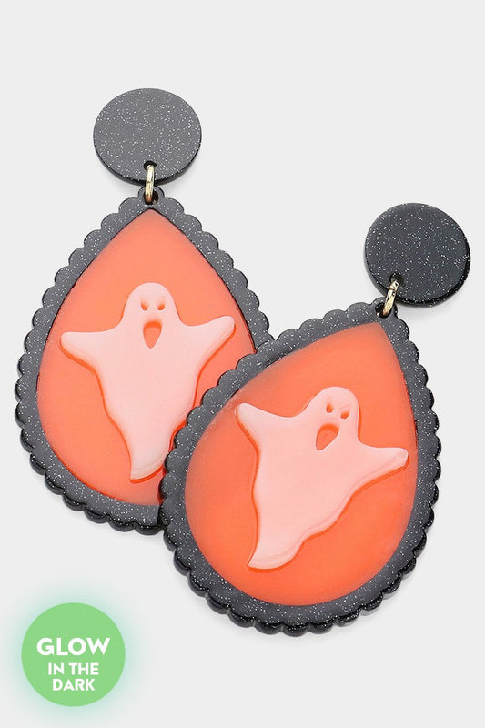 Ghost Teardrop Glow in Dark Earring-Org/Blk