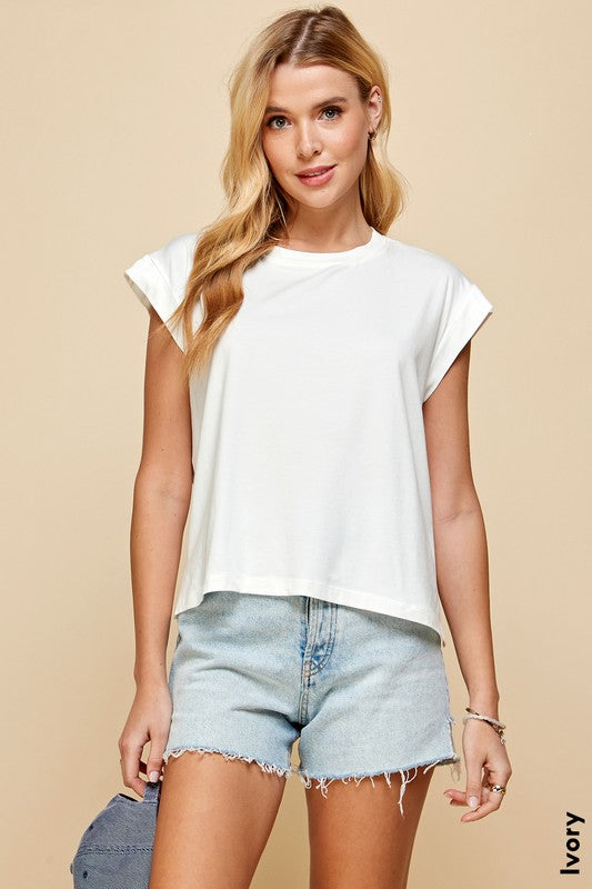 Solid Banded Cap Short Sleeve Top