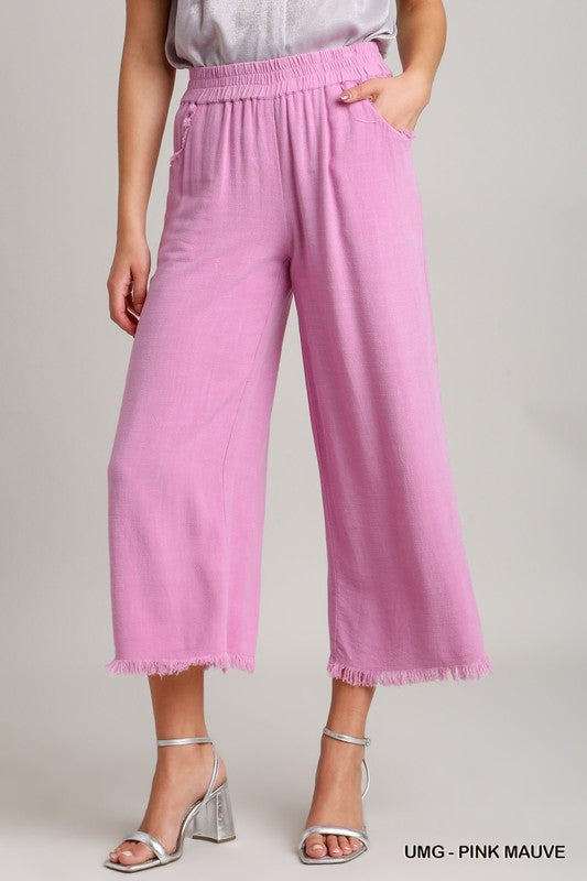 Solid Wide Leg Fray Hem Pant