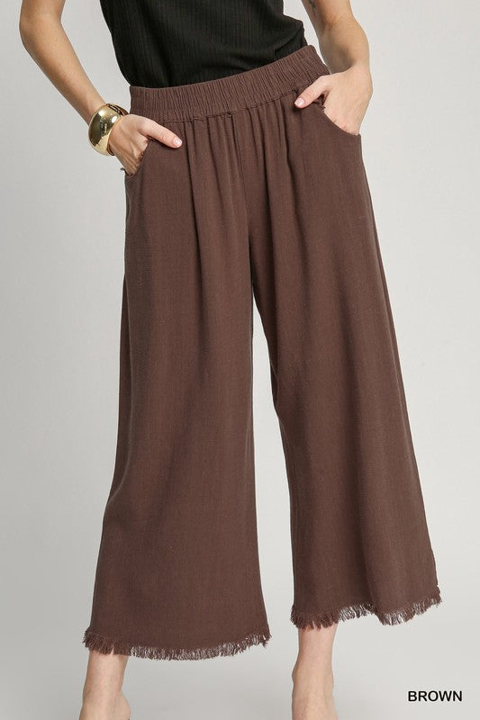 Solid Wide Leg Fray Hem Pant