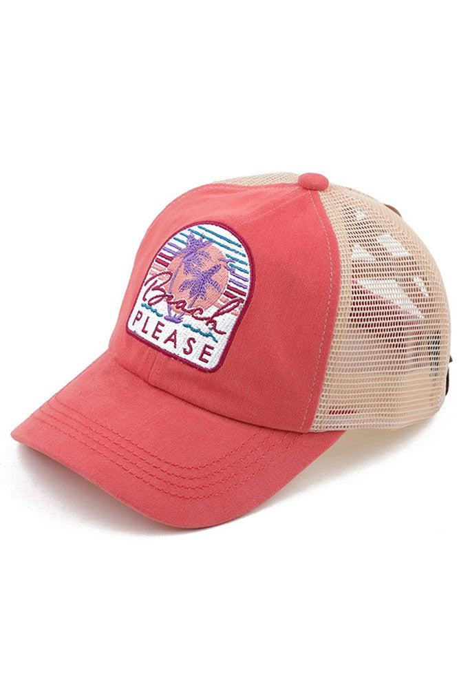 Beach Please Palm Patch Pony Cap-Coral