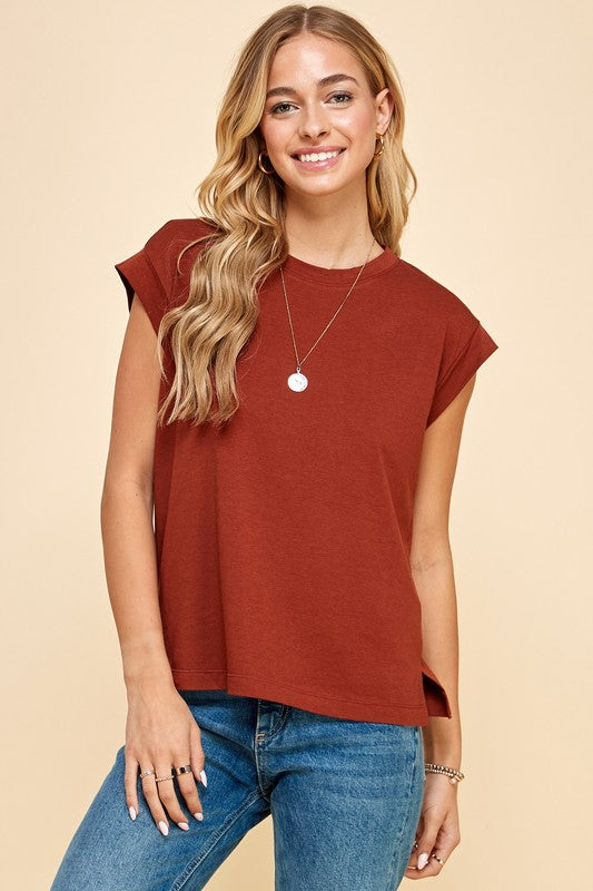 Solid Banded Cap Short Sleeve Top