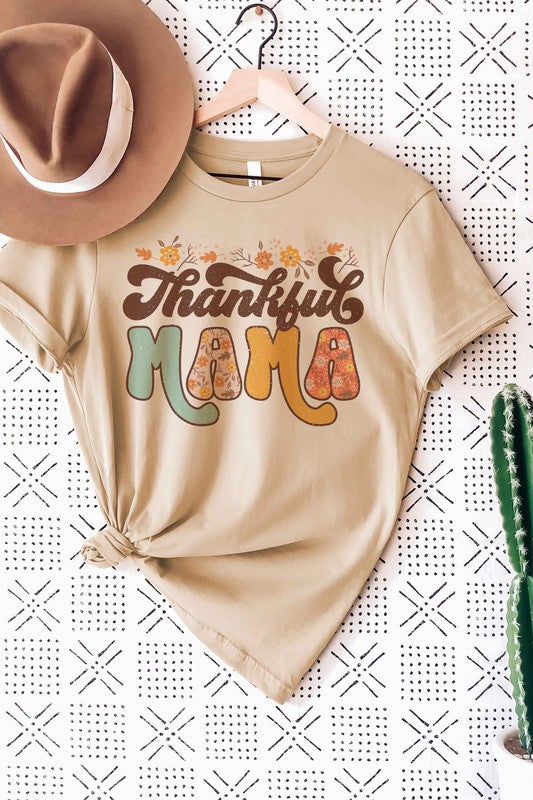 Thankful Mama Crew Neck T-Shirt-Tan