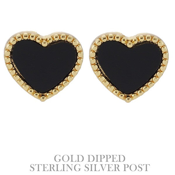 Gold Outlined Filled Heart Stud Earring