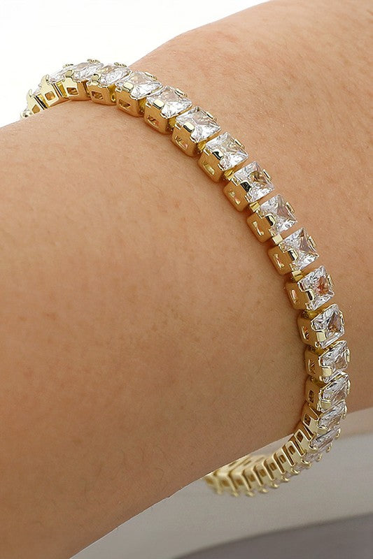 Square CZ Stone Tennis Bracelet