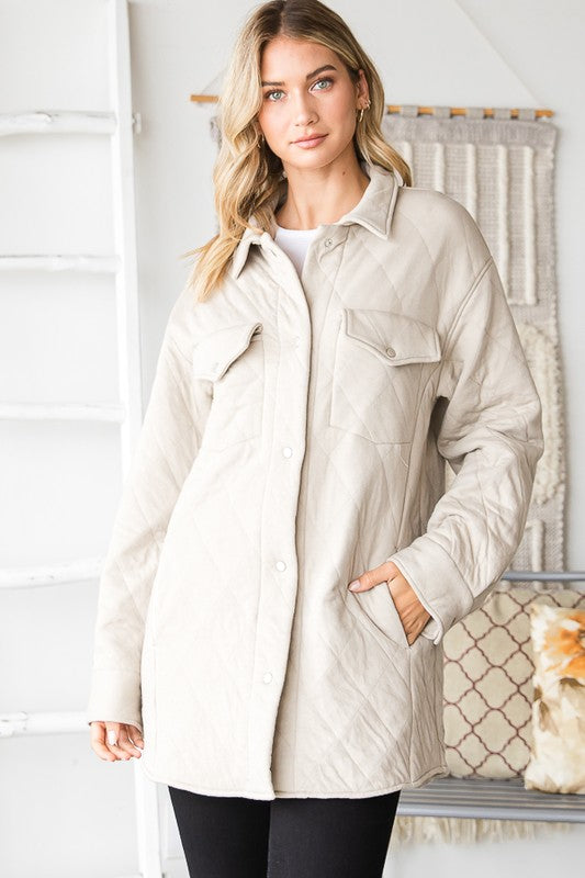 Quilted Button Down Jacket - Taupe