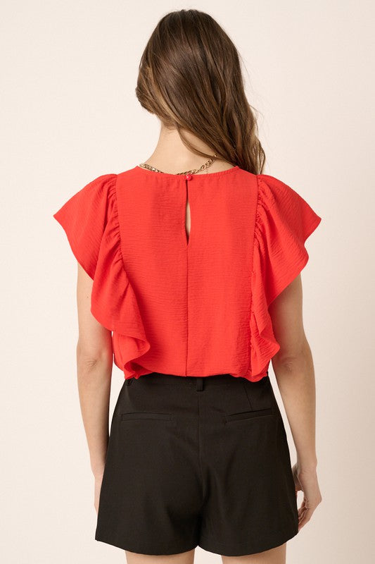 Solid Ruffle Detail Top