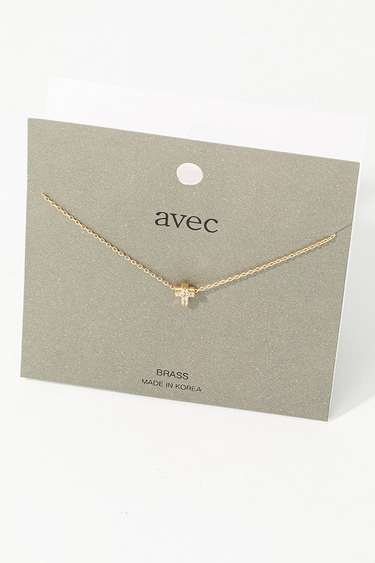 Mini Pave Cross Carded Necklace