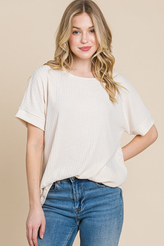 Solid Slub Side Slit Top