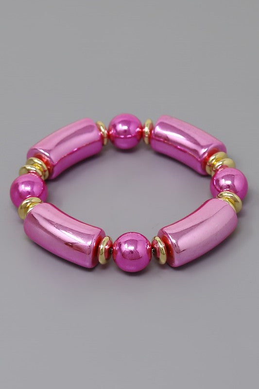 Chrome Tube & Round Bead Bracelet