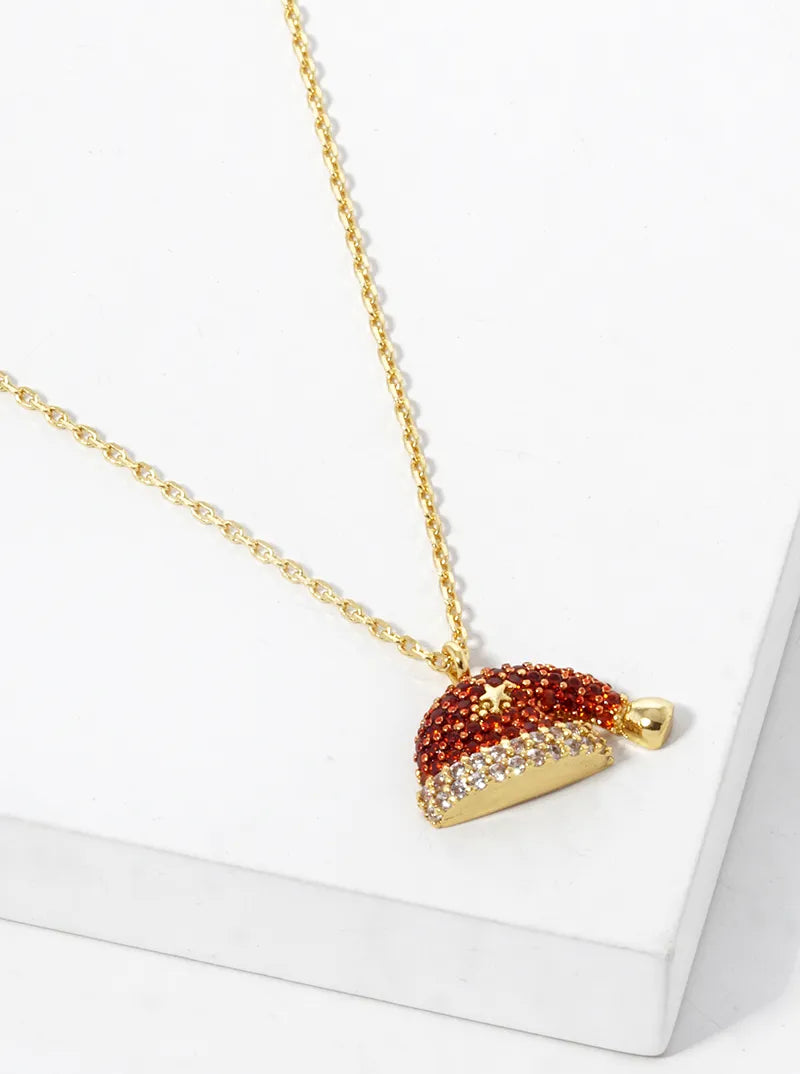 CZ Pave Santa Hat Necklace-Gold