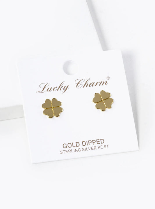 Smooth Metal Four Leaf Clover Stud Earring