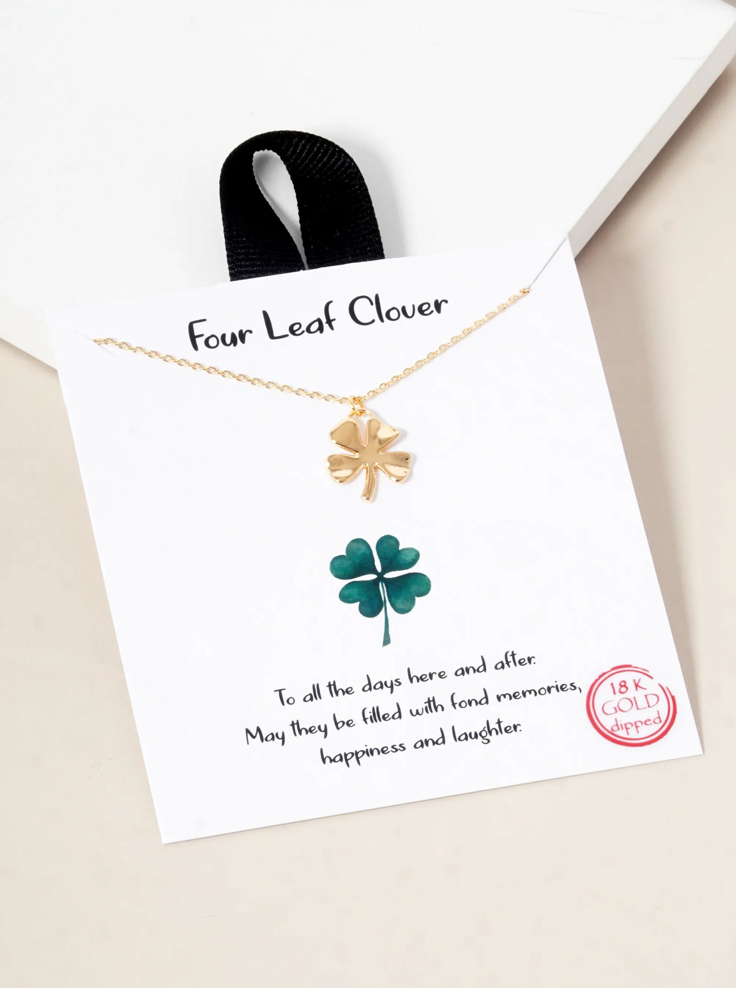 Four Leaf Clover Carded Necklace-Gold