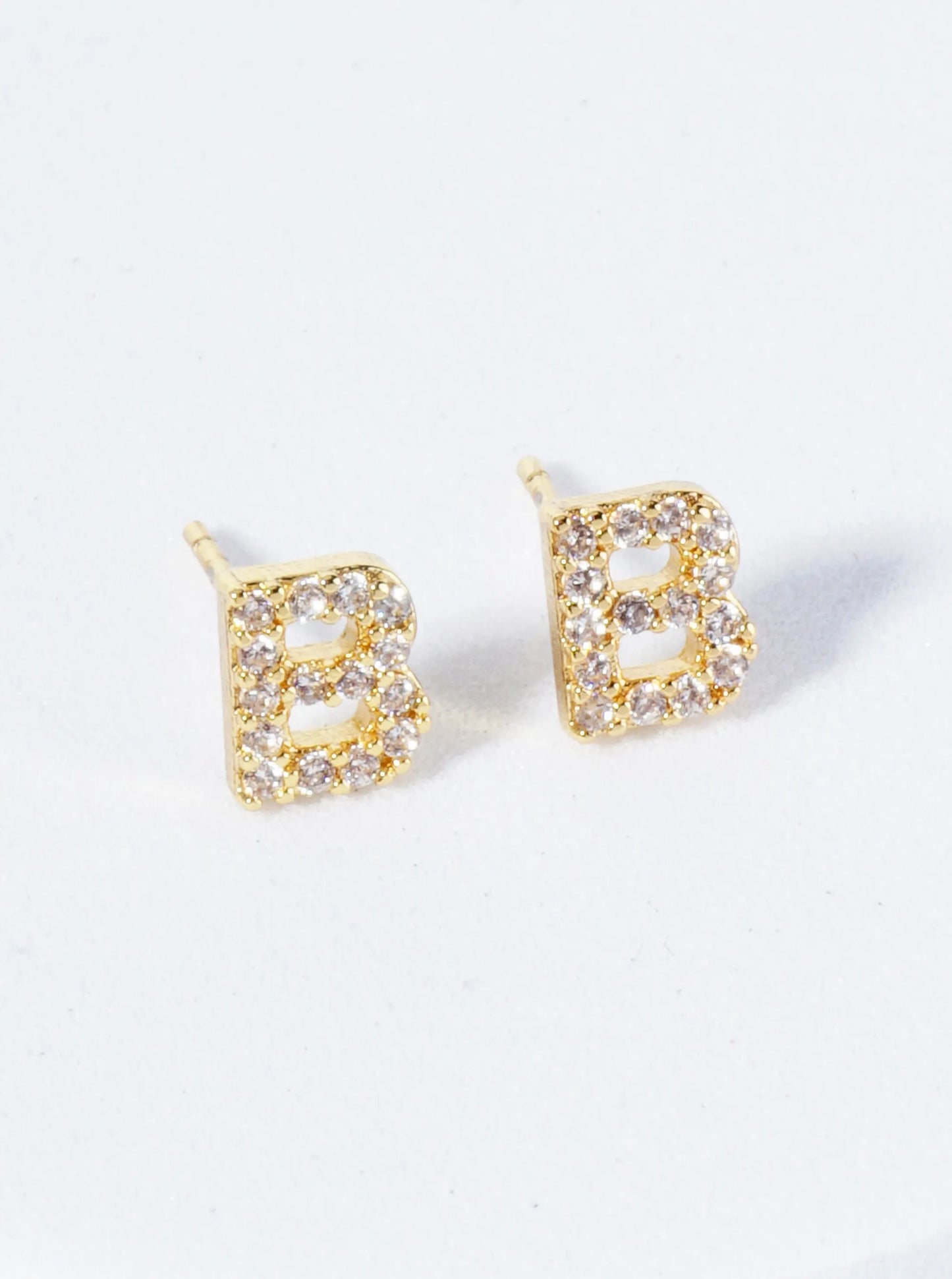 Micro Pave Initial Stud Earring-Gold