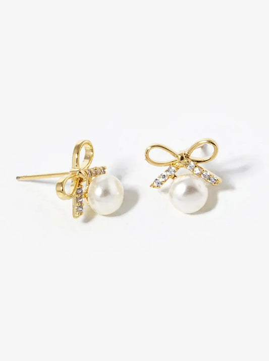 Pave Ribbon & Pearl Stud Earring