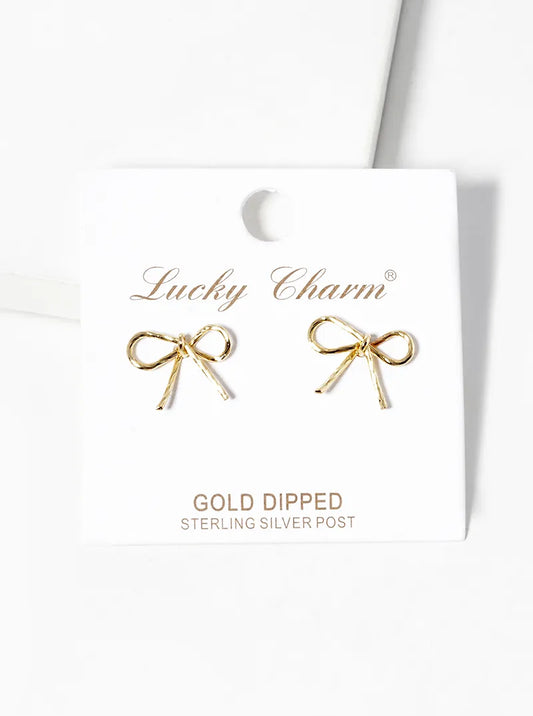 Gold Textured Wired Bow Stud Earring