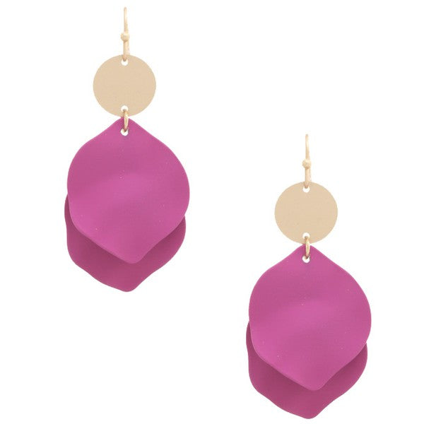 Color Coated Petal & Gold Disk Earring