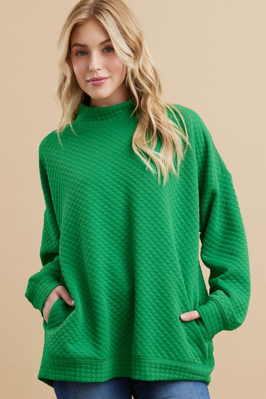 Solid Textured Mock Neck Pullover