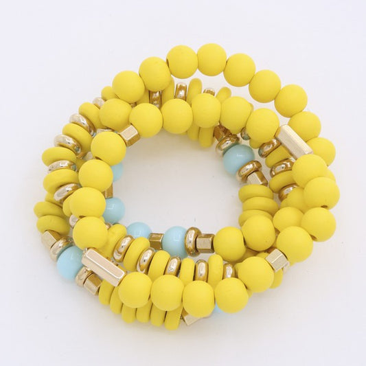 Wood Bead Mixed Bracelet Set- Yellow