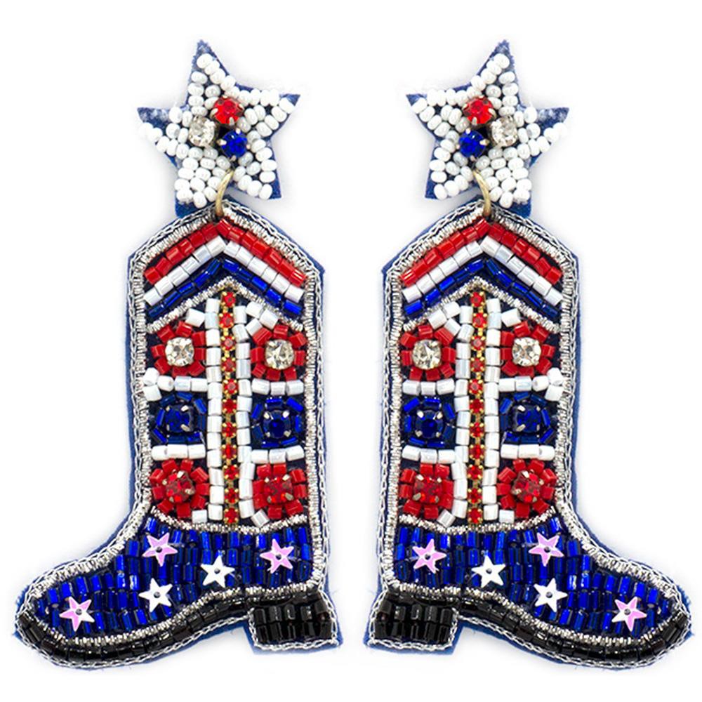 Seed Bead Patriotic Boot Earring