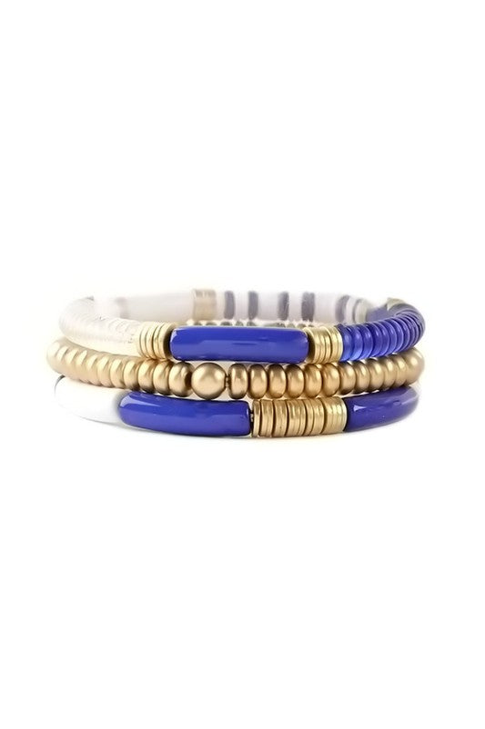 Gold Disk & Colored Tube Bead Bracelet Set