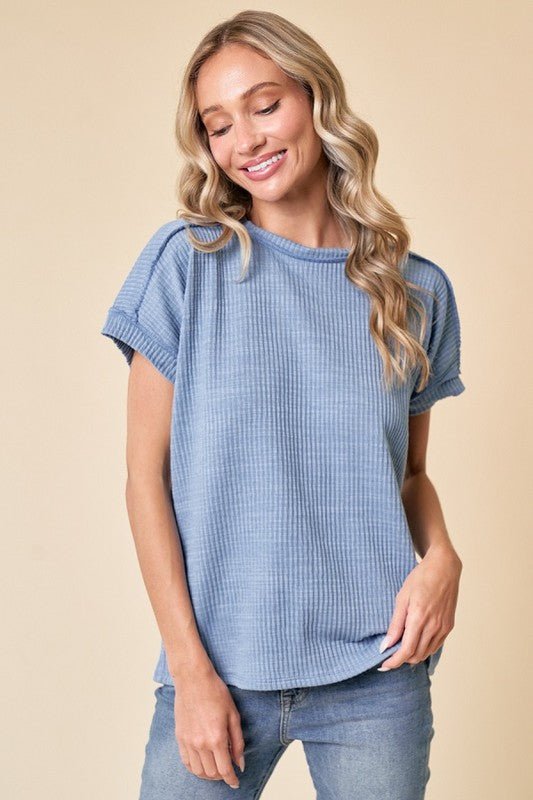 Solid Textured Exposed Seam Top