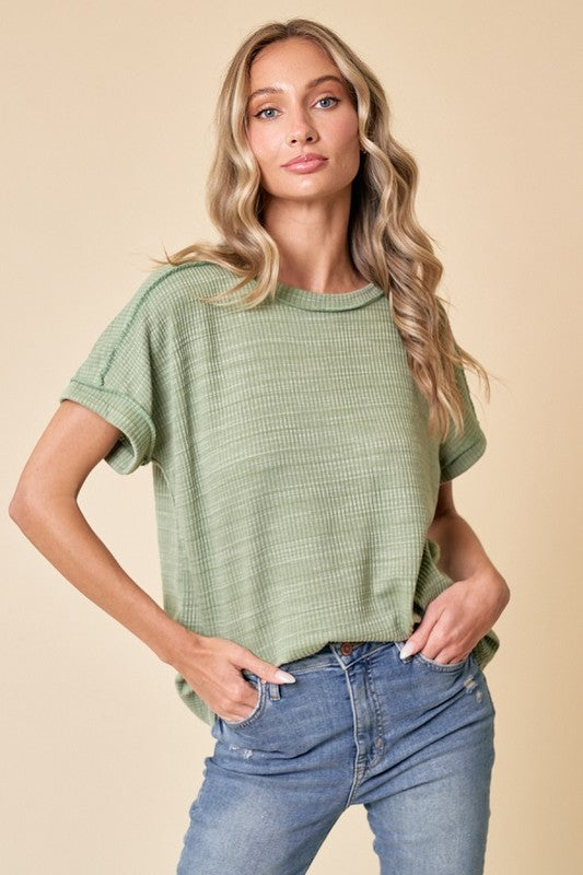 Solid Textured Exposed Seam Top