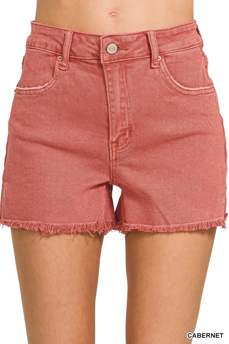 Acid Washed Notched Fray Hem Denim Short