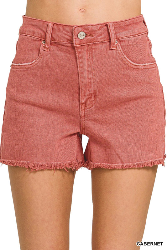 Acid Washed Notched Fray Hem Denim Short