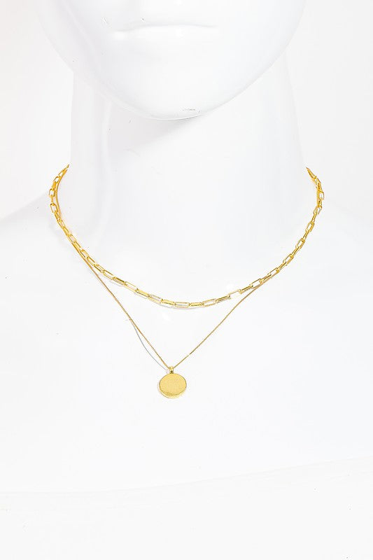 Gold Plated Layered Circle Charm Chain Necklace