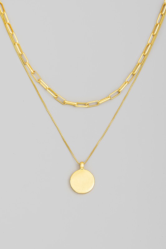 Gold Plated Layered Circle Charm Chain Necklace