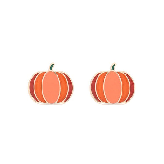Enamel Pumpkin Stud Earring- Orange