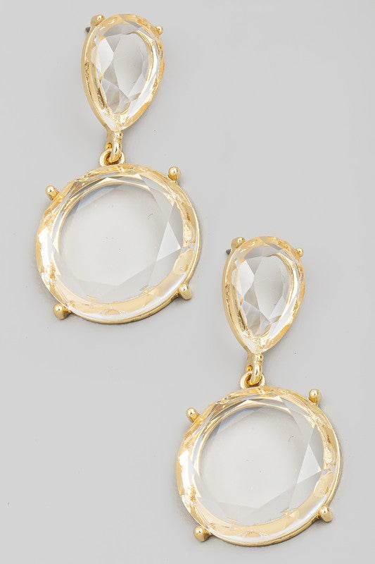 Faceted Clear Stone Disk Drop Earring