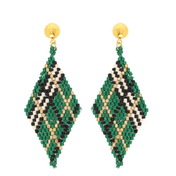 Plaid Seed Bead Diamond Shaped Earrings