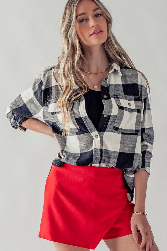 Plaid Flannel Check Button Down Shirt