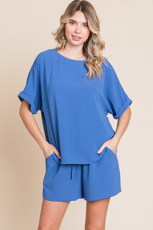 Solid Dolman Sleeve Shirt & Shorts Set