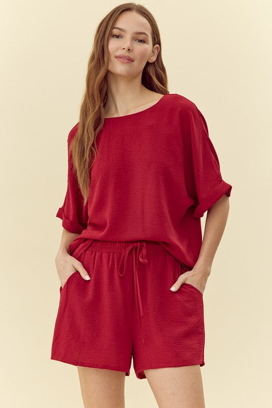 Solid Dolman Sleeve Shirt & Shorts Set