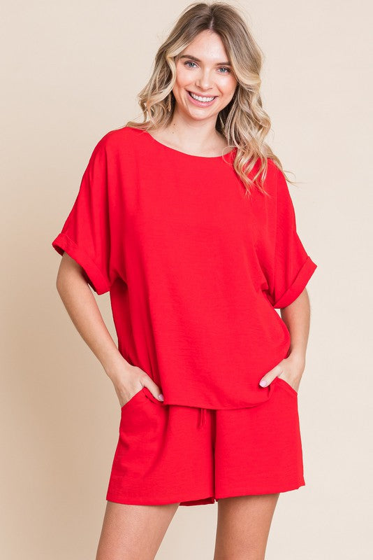 Solid Dolman Sleeve Shirt & Shorts Set