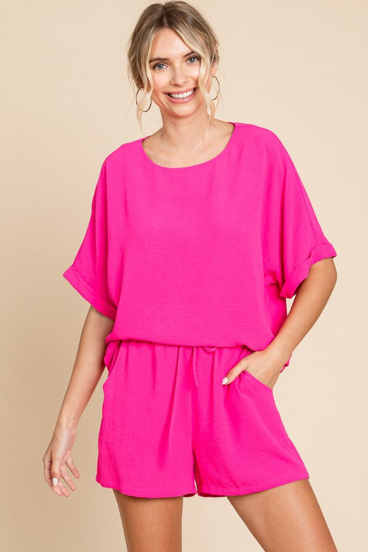 Solid Dolman Sleeve Shirt & Shorts Set